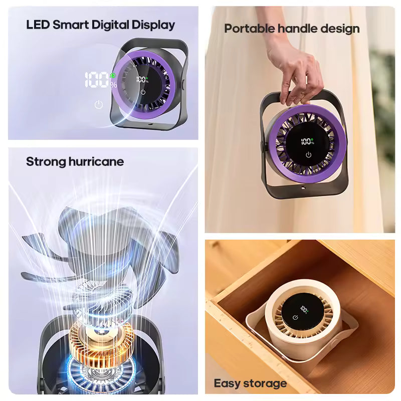 Touch Screen Portable Desk Fan — Ultra Quiet USB Rechargeable